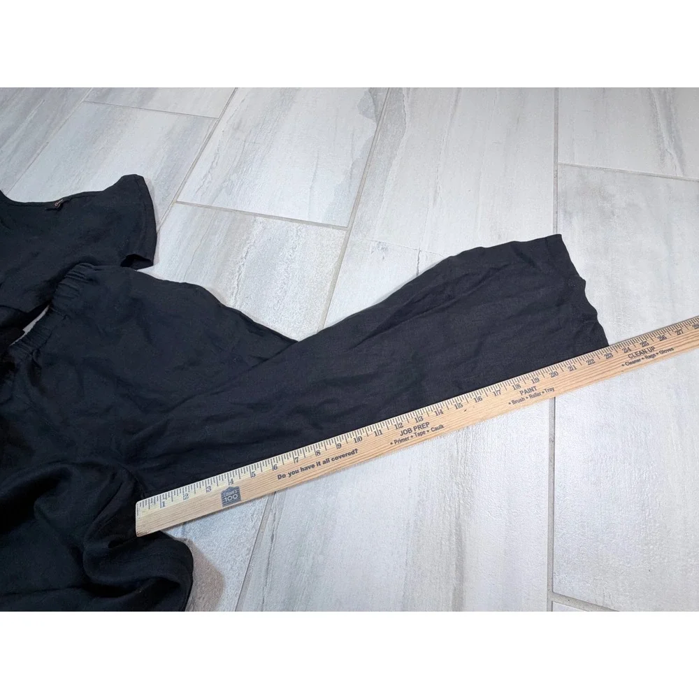 Quince Black 100% European Linen Pajama Set Short Sleeve Top Drawstring Pants S